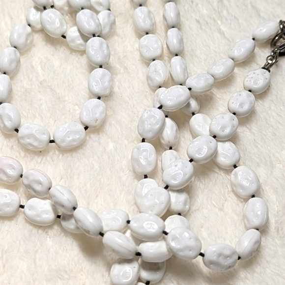 Vintage Sarah Coventry White Acrylic Beaded Necklace on Black Knotted Thread - Picture 2 of 6